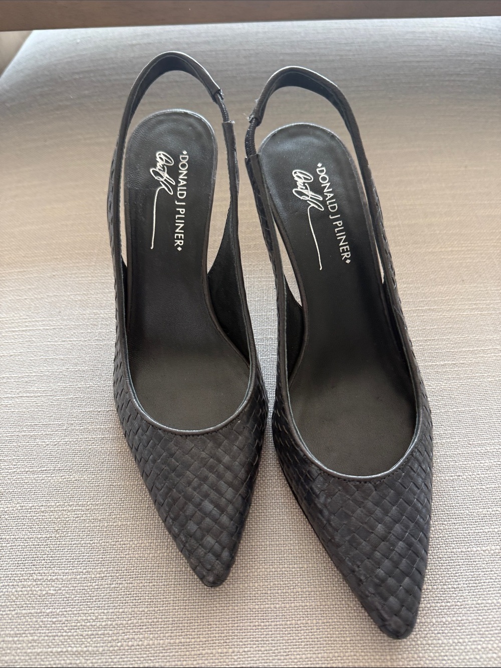 Donald J Pliner Black woven Cain/Jean sling back heels
Size 8